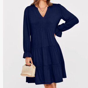 Navy blue long sleeve tiered float dress S Small